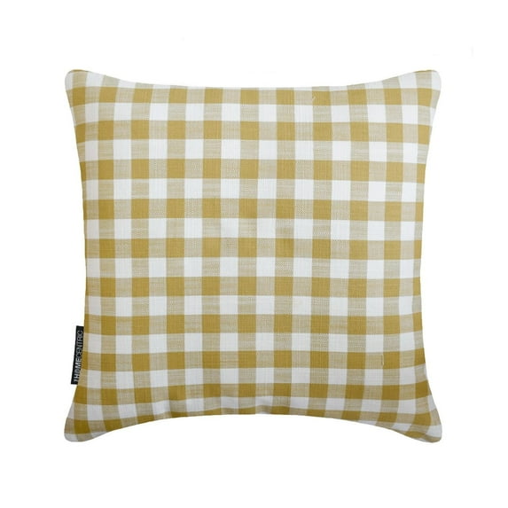 Buffalo Plaid Ochre Decorative Throw Pillow Covers 18"x18" | Contemporary Cotton Cushion Cover Checkered | Farmhouse, Nursery Decor Pillowcases for Couch, Sofa & Bed, Modern Design - Checkmate Ochre