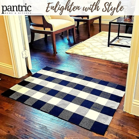 Buffalo Plaid Outdoor Layering Rug with Non Slip Mat Black and White Kitchen Rug - Porch Rug