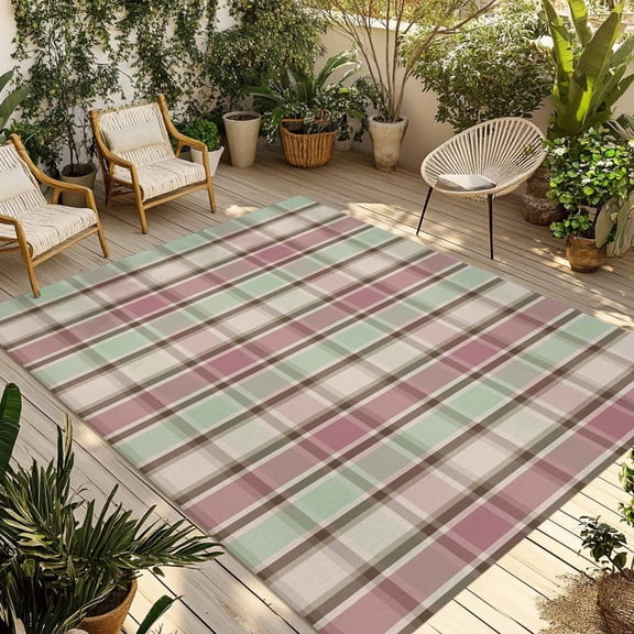 Buffalo Plaid Outdoor Rug 4x6 Ft - Reversible Patio Rug Outdoor Camping Rugs, Farmhouse Red Green Beige Check Gingham Washable Indoor Outdoor Area Rugs, Non-Slip Outdoor Carpet Runner for Deck/Porch