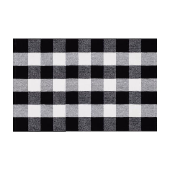 Buffalo Plaid Outdoor Rug, Checkered Front Porch Mat Machine Washable, Layered Doormat for Kitchen Farmhouse Entryway, Spring Fall Welcome Mat for Indoor Outdoor Use(D)