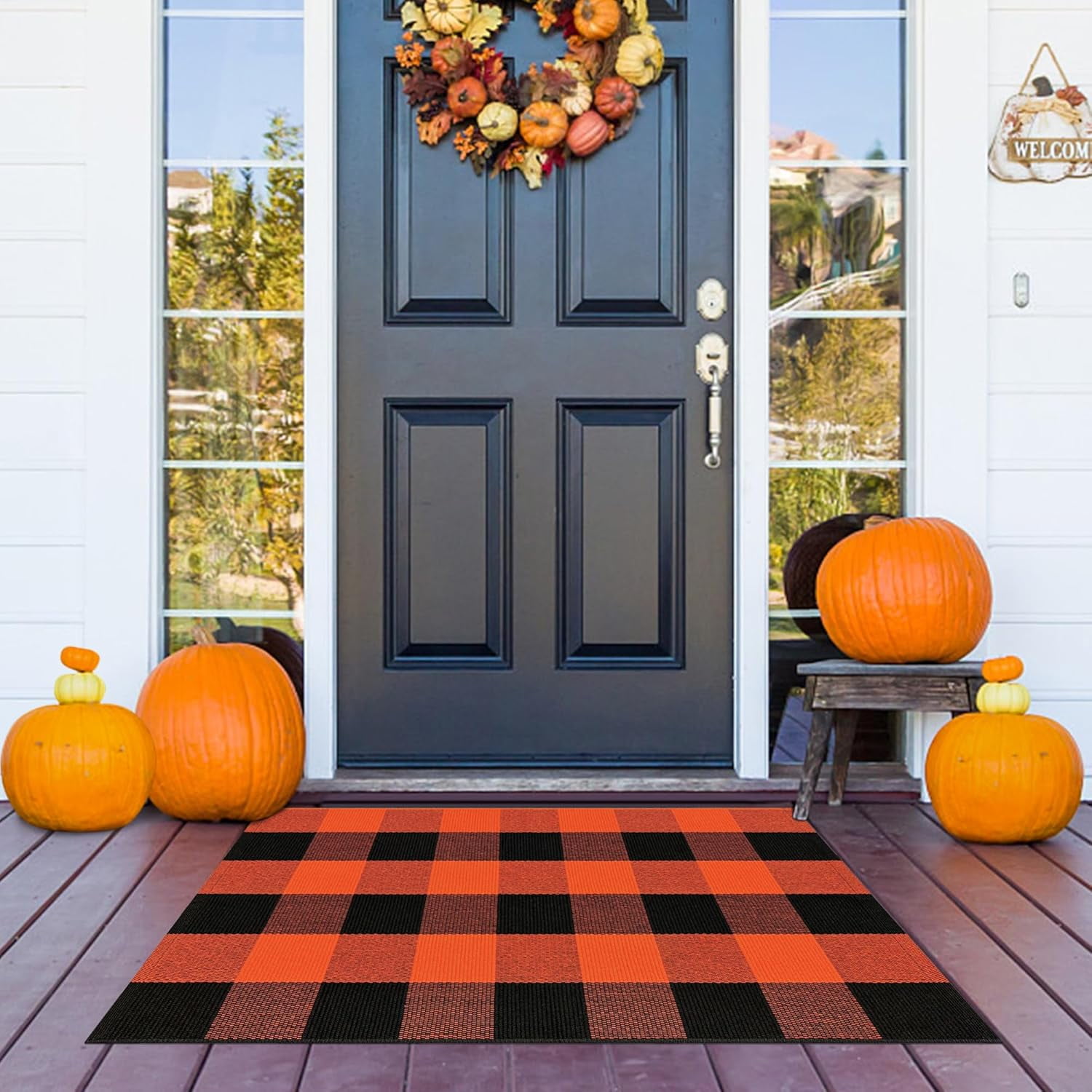 Buffalo Plaid Outdoor Rug Orange and Black 2x3 Cotton Woven Rug ...