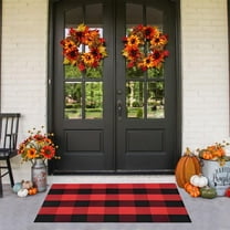 Buffalo Plaid Outdoor Rug Red and Black 16x24 inch Woven Rug Checkered Rug Washable Halloween Front Porch Rug Layered Fall Outdoor Mats for Front Door Autumn Farmhouse Entryway Patio Decor
