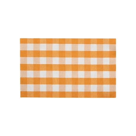 Buffalo Plaid Outdoor Rug,Thanksgiving Orange and White Checkered Woven Doormat,Washable Cotton Layering Mat Decoration for Front Porch Entryway Patio