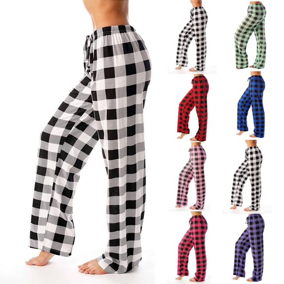 Buffalo Plaid Pajama Pants for Women Soft Drawstring High Waisted Christmas Pj Pants Casual Comfy Lounge Sleep Bottom