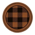 thumbnail image 1 of Buffalo Plaid Pattern 2.5" Faux Leather Round Engraved Iron-On Patch - Brown, 1 of 6