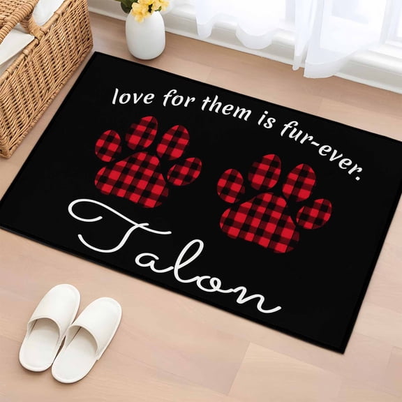 Buffalo Plaid Paw Entryway Rug 2'x3' Non Slip Front Door Mats, Cute Cats Pets Pawprints Black Entrance Rugs Indoor Outdoor Carpet, Washable Floor Mats Small Area Rug for Bedroom Kitchen