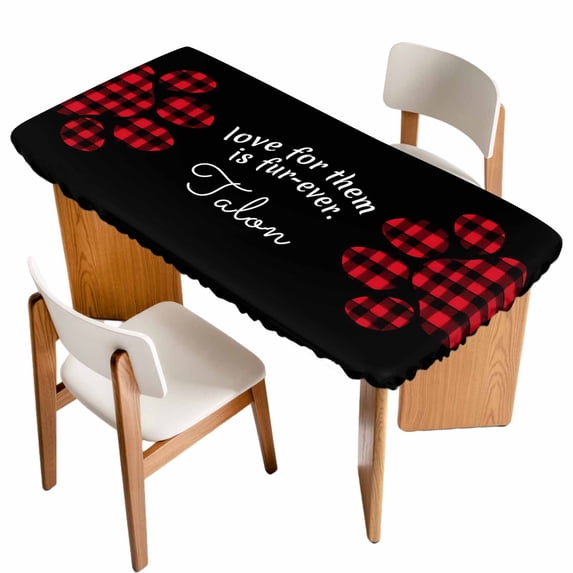 Buffalo Plaid Paw Table Cloths for 3 Foot Rectangle Tables, Cute Cats Pets Pawprints Black Patio Waterproof Elastic Fitted Tablecloths, Washable Rectangular Table Cover for Camping