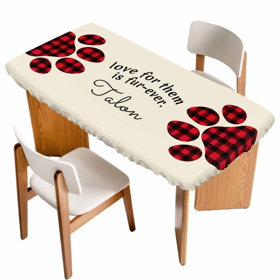 Buffalo Plaid Paw Table Cloths for 5 Foot Rectangle Tables, Cute Cats Pets Pawprints Farmhouse Retro Patio Waterproof Elastic Fitted Tablecloths, Washable Rectangular Table Cover for Camping