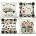thumbnail image 1 of Buffalo Plaid Pink Flower Pillow Covers 16x16 Set of 4 Summer Farmhouse Eucalyptus Leaves Decorations Truck Vase Bless Our Home Linen Cushion Case Gifts for Home Decor, 1 of 6