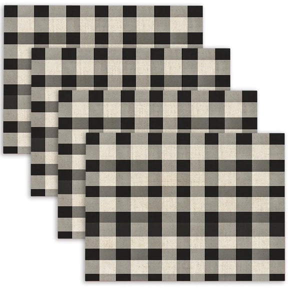 Buffalo Plaid Placemats Set of 4, 12X18 Inch Seasonal Autumn Halloween Christmas Table Mats for Outdoor Home Party Dining Decoration