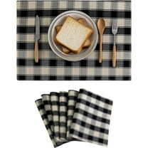 Buffalo Plaid Placemats Set of 6 Farmhouse Place Mats for Kitchen Table, 12 x 18 inches, Black and White