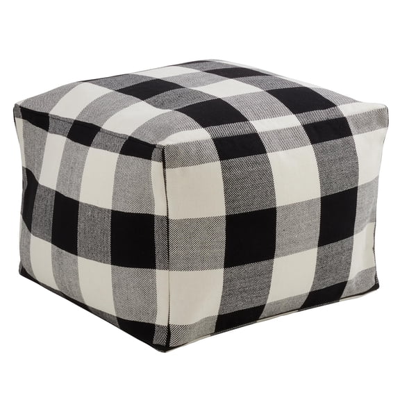 Buffalo Plaid Pouf Square Ottoman Footstool Standard Black and White