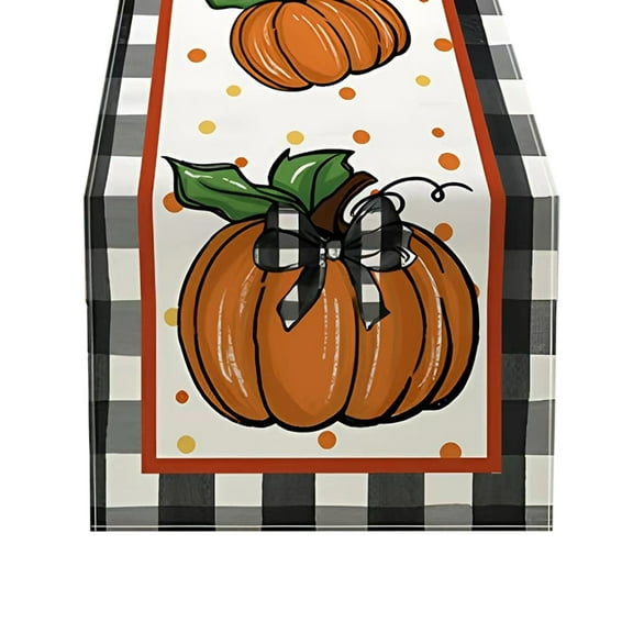 Buffalo Plaid Pumpkins Mushrooms Birdhouse Leaves Table Runner, Seasonal Fall Harvest Vintage Kitchen Dining Table Decoration for Indoor Outdoor Home Party Decor 13x70 Inch
