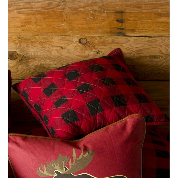 Buffalo Plaid Quilted Throw Pillow with Diamond Quilting, Red