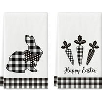 Buffalo Plaid Rabbit Bunny Carrots Happy Easter Kitchen Dish Towels,18x26 Inch Seasonal Spring Decoration Hand Towels Set of 2