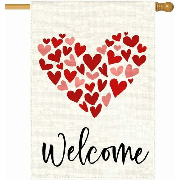 Buffalo Plaid Red Heart with Bow Valentines Welcome House Flag 28x40 Inch Double Sided Outside Love Outdoor Seasonal Decorative Garden Decorations