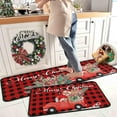 thumbnail image 1 of Buffalo Plaid Red Truck Christmas Kitchen Rugs 2 PCS, Merry Christmas Kitchen Rug, Non Skid Washable Soft Comfort Kitchen Rugs Set (17"x47"+17"x30",Merry Christmas), 1 of 6