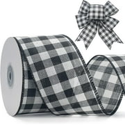 Buffalo Plaid Ribbon, 2.5 inch Wired Christmas Ribbon, 10 Yard Red and White Plaid Ribbon Check Burlap Ribbon for Big Bow, Wreath, Christmas Tree Decorations, Outdoor Decor