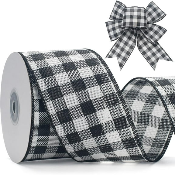 Buffalo Plaid Ribbon, 2.5 inch Wired Christmas Ribbon, 10 Yard Red and White Plaid Ribbon Check Burlap Ribbon for Big Bow, Wreath, Christmas Tree Decorations, Outdoor Decor