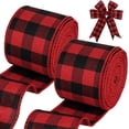 thumbnail image 1 of Buffalo Plaid Ribbons Wired Edges, 2 Rolls Black and Red Checkered Ribbon for Christmas Tree Gift Decorations, 1 of 7