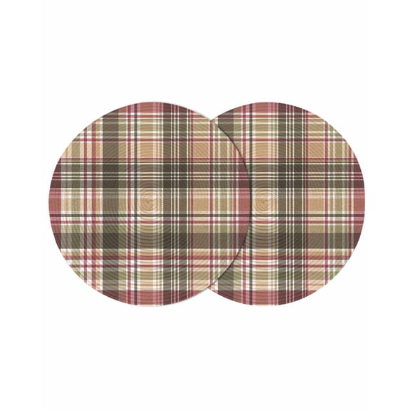 Buffalo Plaid Round 13 Inch Placemats Set of 2, Modern Farmhouse Colorful Checkered HeatResistant Non Slip Place Mats for Dining Table, Wipeable Braided Kitchen Table Mats for Housewarming