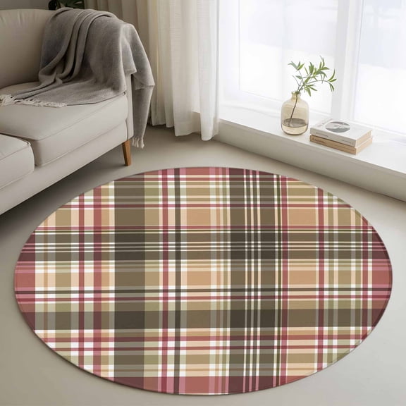 Buffalo Plaid Round Area Rug 4 FT, Non Slip Indoor Outdoor Rug, Modern Farmhouse Colorful Checkered Washable Soft Circular Carpet Non-Shedding Floor Mat for Coffee Table Nursery Foyer Balcony