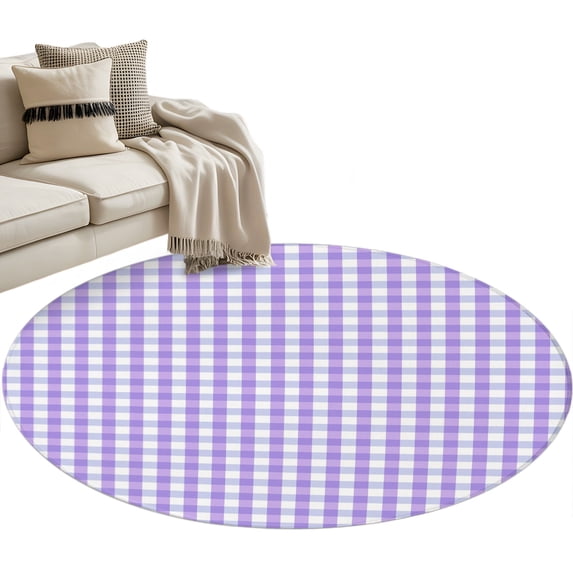 Buffalo Plaid Round Rug 3.3ft Washable Circle Entryway Rugs Non Slip Farmhouse Purple Checkered Vintage Rustic Area Rug Indoor Floor Carpet for Bedroom Kitchen Living Room Office Dining Room Nursery
