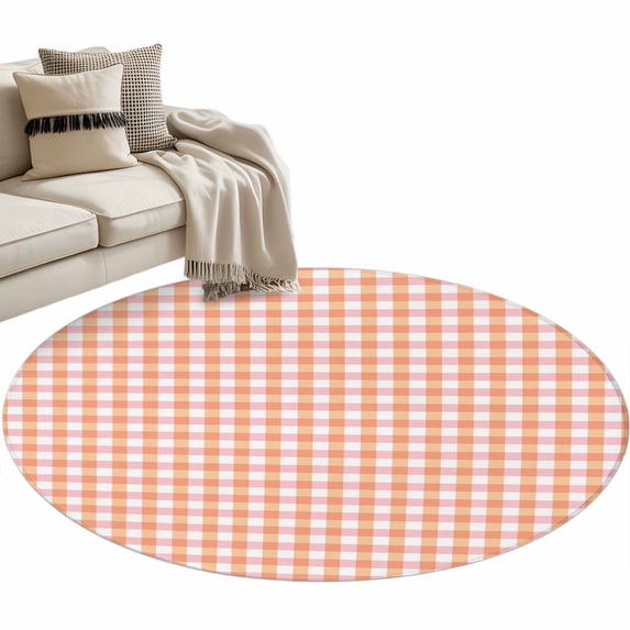 Buffalo Plaid Round Rug 4ft Washable Circle Entryway Rugs Non Slip Farmhouse Orange Checkered Vintage Rustic Area Rug Indoor Floor Carpet for Bedroom Kitchen Living Room Office Dining Room Nursery