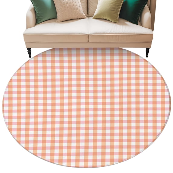 Buffalo Plaid Round Rug 7ft Washable Circle Rugs Non Slip Farmhouse Orange Checkered Vintage Rustic Large Area Rug Indoor Floor Carpet for Bedroom Kitchen Living Room Home Office Dining Room Nursery