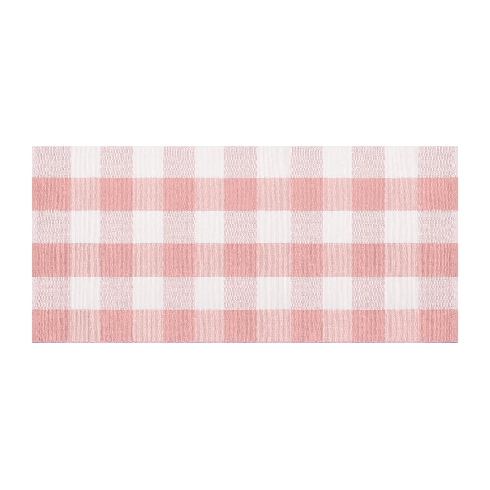 Buffalo Plaid Rug 130X60cm Pink and White Checked Rug Washable Doormats Indoor Outdoor Rugs for Layered Front Door Mats, Porch, Kitchen, Farmhouse, Entryway