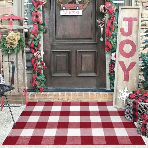 Buffalo Plaid Rug 2''x3'' Orange Outdoor Rug for Halloween/Thanksgiving Washable Fall Doormat Buffalo Check Rug Layered Front Door Mat for Porch/Farmhouse/Entryway/Patio Fall Decor