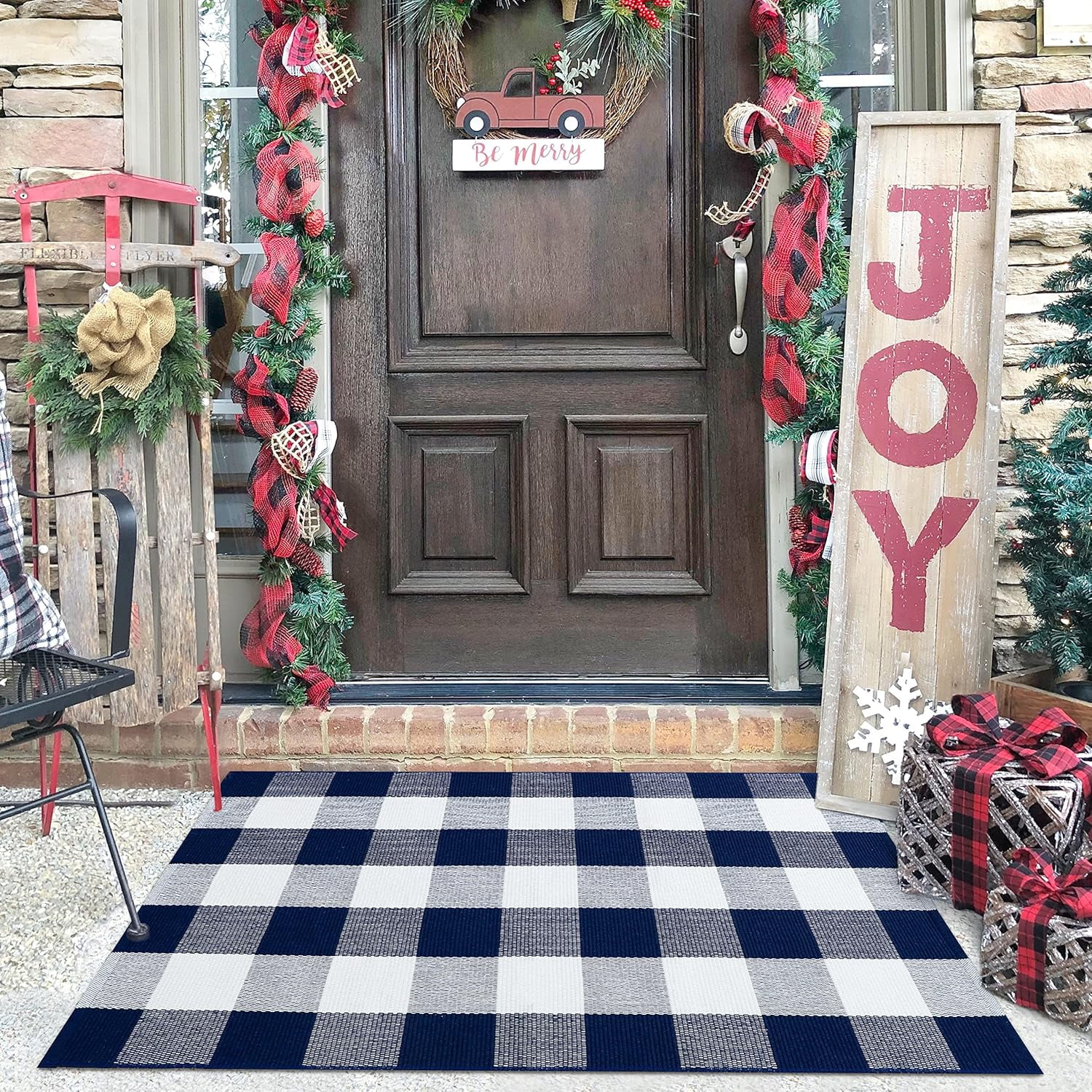 Buffalo Plaid Rug 2''x3'' Orange Outdoor Rug for Halloween/Thanksgiving Washable Fall Doormat Buffalo Check Rug Layered Front Door Mat for Porch/Farmhouse/Entryway/Patio Fall Decor