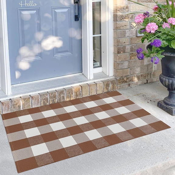 Buffalo Plaid Rug 2''x3'' Orange Outdoor Rug for Halloween/Thanksgiving Washable Fall Doormat Buffalo Check Rug Layered Front Door Mat for Porch/Farmhouse/Entryway/Patio Fall Decor