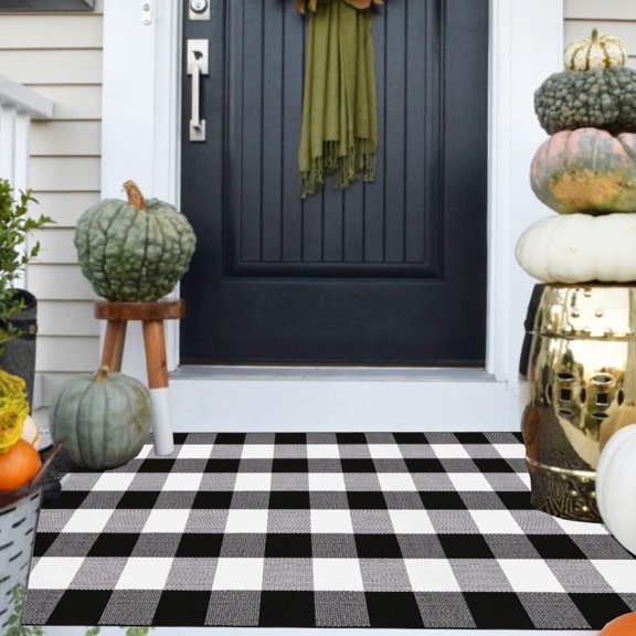 Buffalo Plaid Rug 3' x 5' Black and White Check Rugs Indoor Outdoor Buffalo Checked Hand-Woven Carpet for Porch/Kitchen/Entry Way/Living Room/Dining Room (Plaid, 3' x 5')