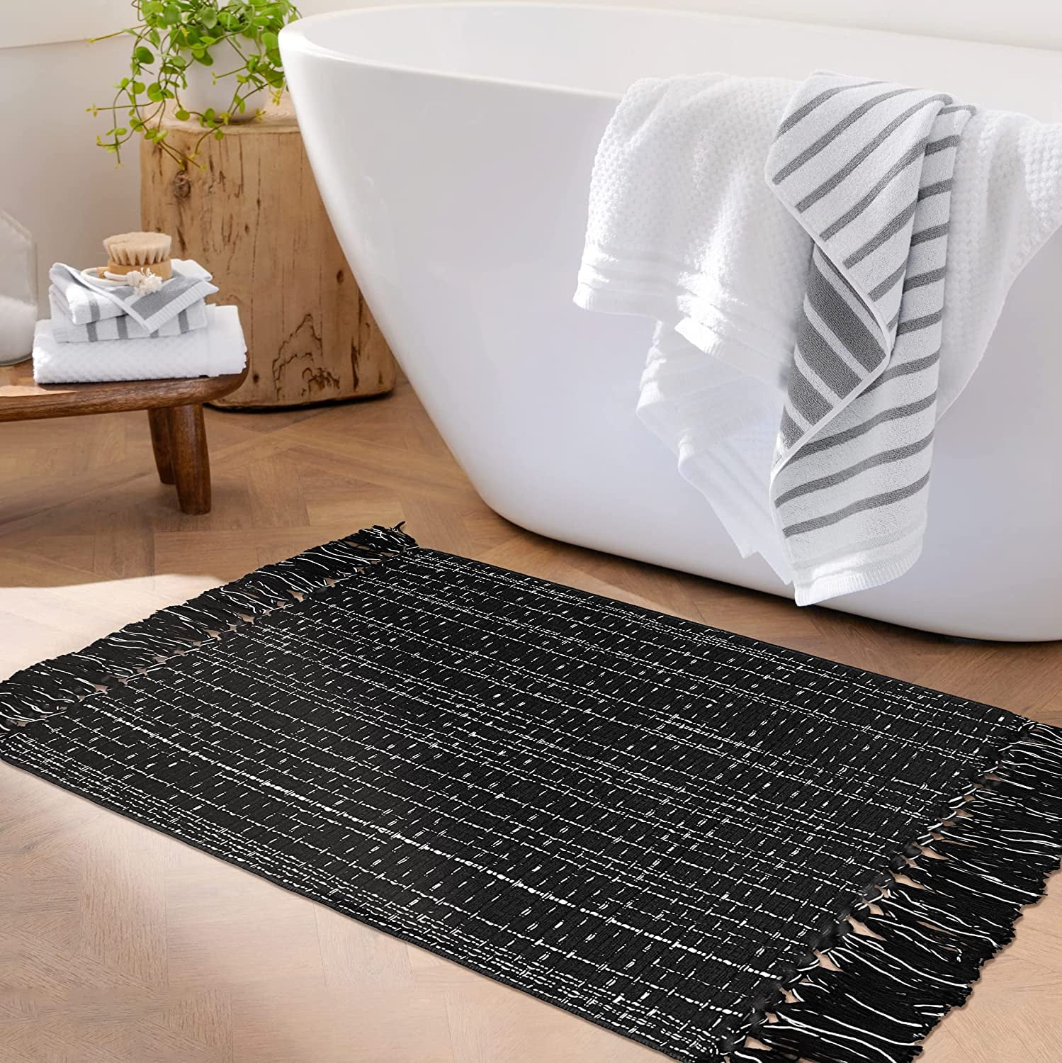 Buffalo Plaid Rug 8‘ x 10‘ Buffalo Check Rug Cotton Black and White Washable Retro Lattice