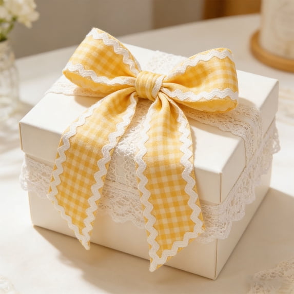 Buffalo Plaid Scalloped Edge Decorative Bows, Long DIY Wrapping Ribbon for Home & Holiday Decor