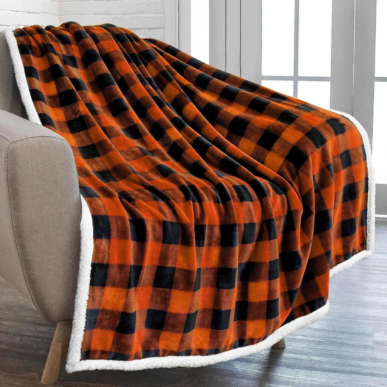 Orange and black plaid blanket sale