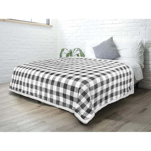 Buffalo Plaid Sherpa Blanket Throw Twin | Fuzzy White Light Gray Checkered Flannel Fleece Blanket for Couch Bed | Fluffy Warm Soft Plush Microfiber Blanket | 60x80
