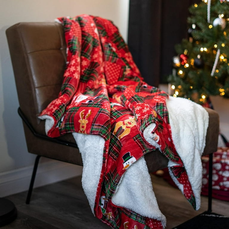 Buffalo Plaid Sherpa Throw Blanket, Soft Cozy Fluffy Christmas
