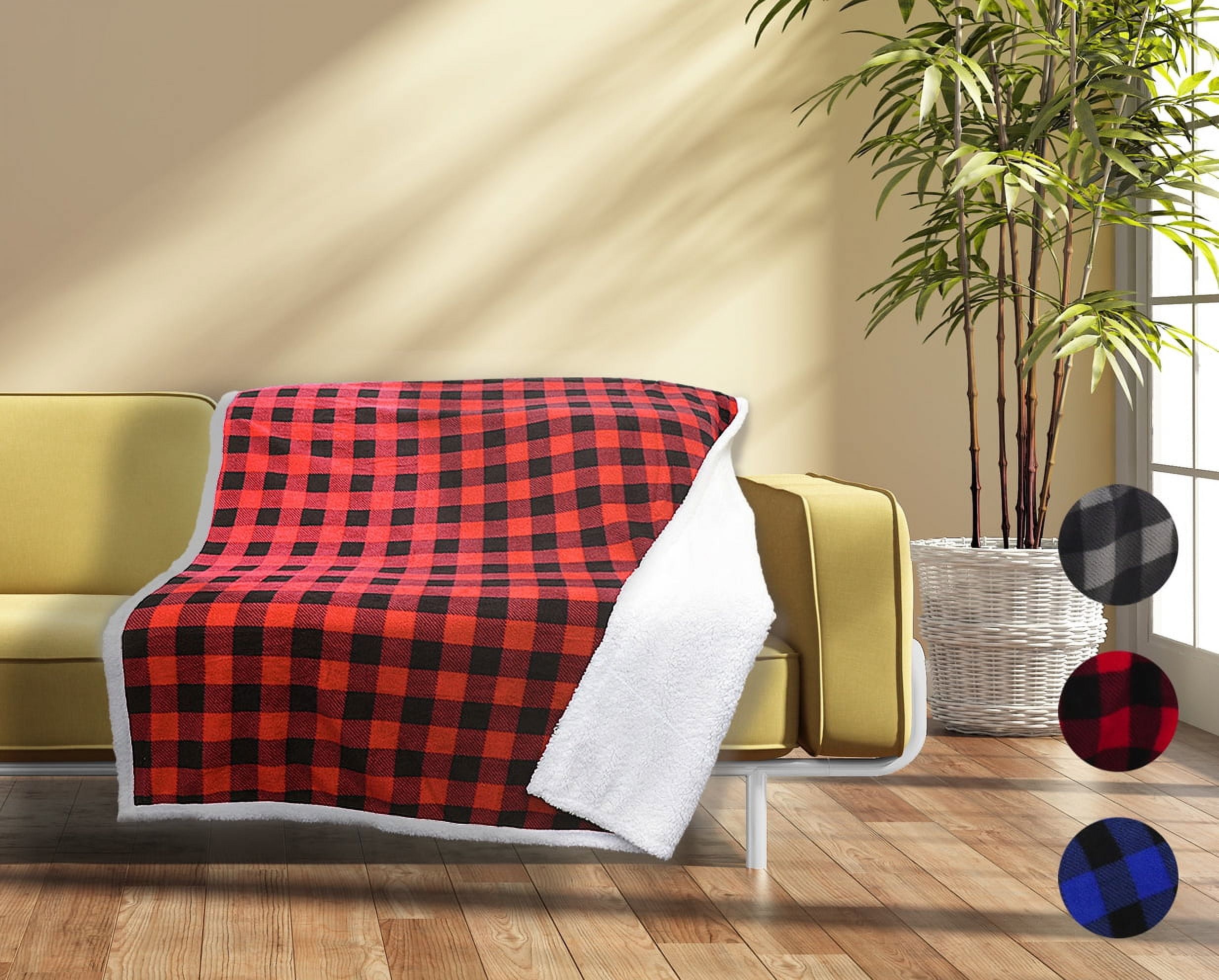 Red Buffalo Plaid Sherpa Reversible Fleece Throw Blanket 50" x 60"