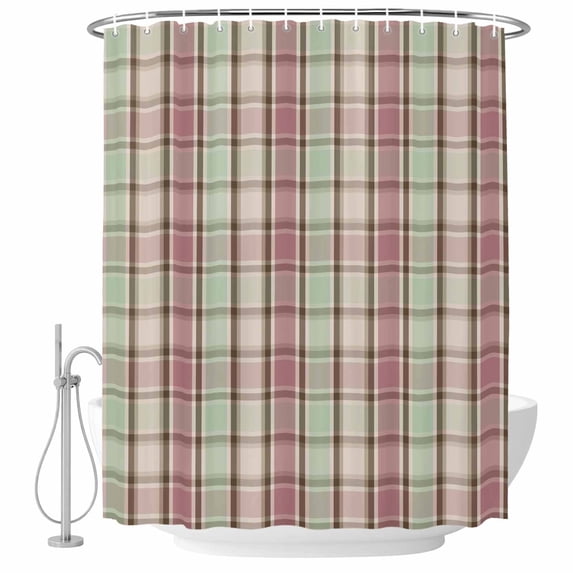 Buffalo Plaid Shower Curtain, Waterproof Shower Curtains for Bathroom, Farmhouse Red Green Beige Check Gingham Washable Fabric Bathtub Curtain Set Bath Decor with 12 Hooks Extra Long 72"x96"