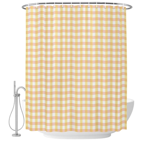 Buffalo Plaid Shower Curtains for Bathroom, Waterproof Fabric Bath Curtains Decor, Bath Tub Curtain Farmhouse Yellow Checkered Vintage Rustic Decorative Shower Curtain Sets with 12 Hooks, 72x72 Inch