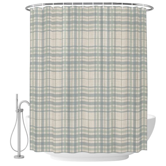 Buffalo Plaid Shower Curtains for Bathroom, Waterproof Fabric Bath Curtains Decor, Bath Tub Curtain Slate Blue Grey Farmhouse Gingham Striped Decorative Shower Curtain Sets with 12 Hooks, 72x72 Inch