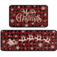 thumbnail image 1 of Buffalo Plaid Snowflake Elk Christmas Sleigh Decorative Kitchen Rug Set of 2, Non-Slip Washable Kitchen Floor Mats for Winter Home Kitchen Christmas Decor, Red and Black Plaid 17x30+17x47inch, 1 of 6