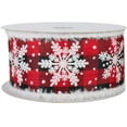 thumbnail image 1 of Buffalo Plaid Snowflake Wired Ribbon - 2 1/2" x 10 Yards, Red & Black Checks, Christmas, Wreath, Fuzzy Flocked Edges, Wreath, 1 of 3