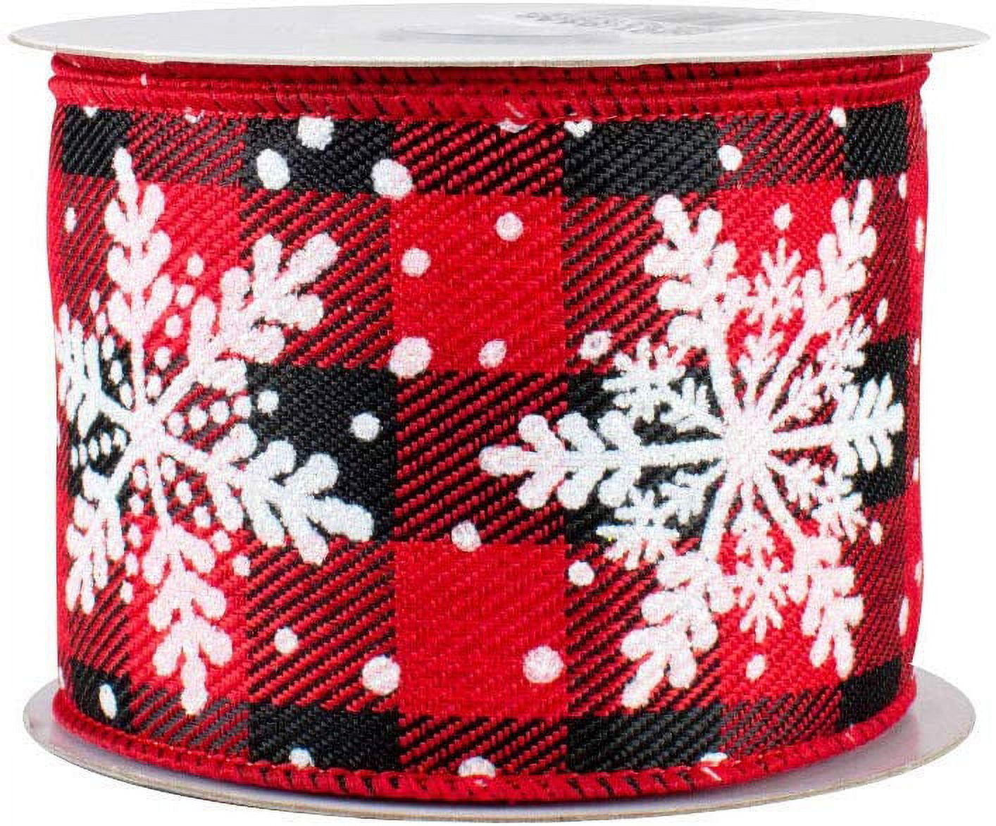 Buffalo Plaid Snowflakes Wired Ribbon - 2 1/2" x 10 Yards, Red & Black Checks, Christmas Tree Ribbon, Farmhouse, Wreath, Swag, Garland, Gifts, Wrapping, Bows, Fundraiser, Classroom, Office