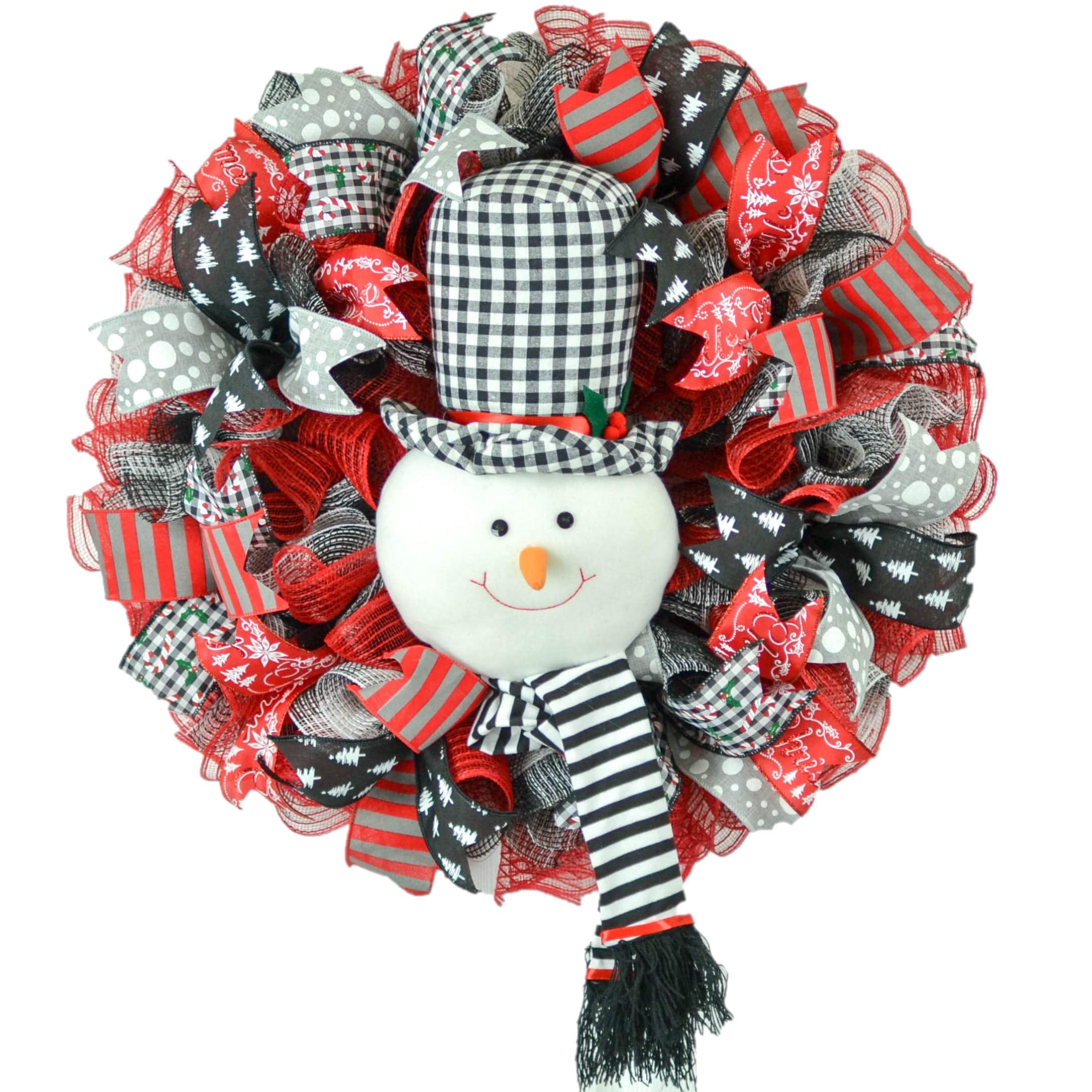 Buffalo Plaid Snowman Wreath - Winter Welcome Christmas Mesh Front Door ...