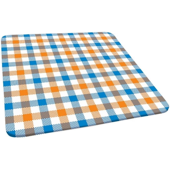 Buffalo Plaid Square Fitted Polyester Tablecloth, Blue Brown Checkred Elastic Edge Decorative Table Cloth, Stain Resistant Washable Table Cover for Indoor Outdoor Party Use, Fits 36"x36" Table