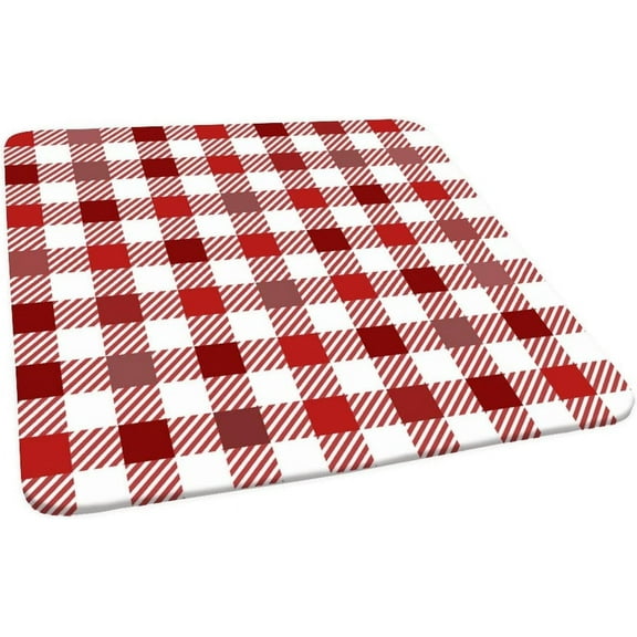 Buffalo Plaid Square Fitted Polyester Tablecloth, Crimson White Lattice Elastic Edge Decorative Table Cloth, Waterproof Oil & Dust Proof Table Clothes For Family Festival Party Use, Fits 36"x36" Table