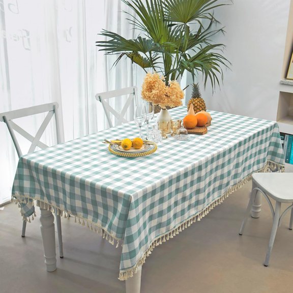 Buffalo Plaid Square Tablecloth-Cotton Blend Gingham Table Cloth for Kitchen Restaurant Farmhouse Spring Summer Holiday Decor (55x55 Inch,Aqua)